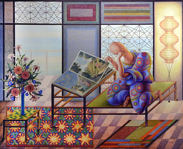 Artista viendo un libro de arte - Guillermo Pérez Villalta