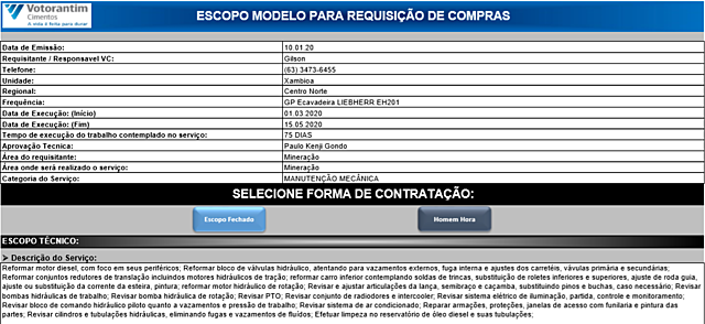 Criação de Escopo de Serviço