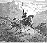 El hombre acepta y se va en busca de aventuras con don quijote