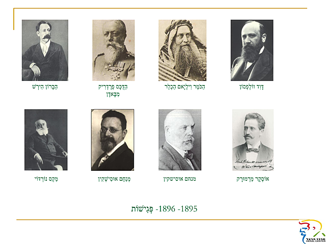 Encuentros con  David Wolfsohn, el Barón de Hirsch, Max Nordau, etc.