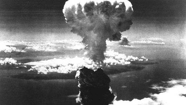 The dropping of the first atom bomb on Hiroshima
