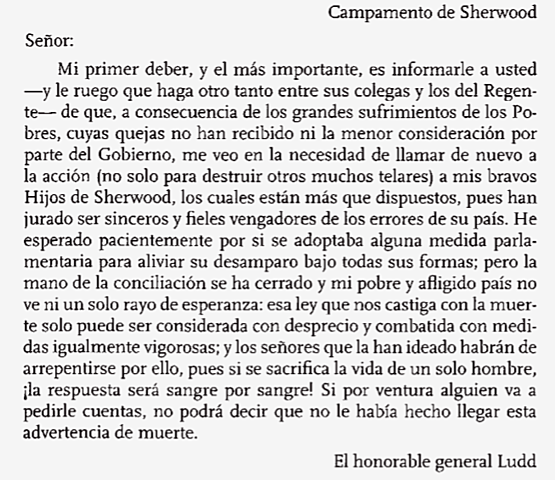 Advertencia de el General Ludd al primer ministro.