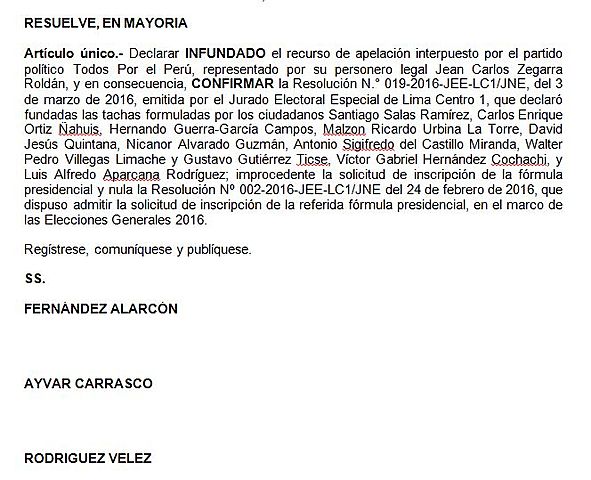 JNE EXCLUYE EL PARTIDO "TODOS POR EL PERÚ"