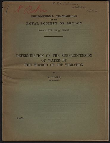 Niels Bohr (1885-1962): The Problem of Surface Tension
