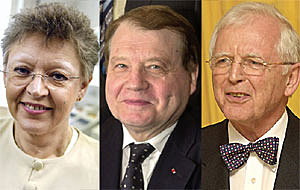Harald Zur Hausen, Francoise Barré-Sinoussi y Luc Montagnier