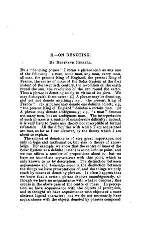 On Denoting is Published by Russell in Mind Journal