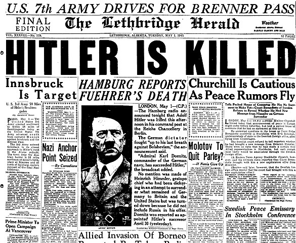 Noticia del suicidio de Hitler