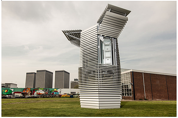Smog Free Tower. The designer's aim is to create pockets of clean air in cities that suffer from hazardous levels of pollution, in the hope that this will lead to entire urban areas becoming smog free.