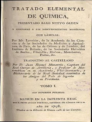 Primera traducción del "Tratado Elemental de Química" al castellano