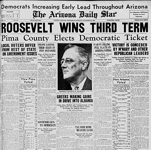 FDR re-elected for a third time
