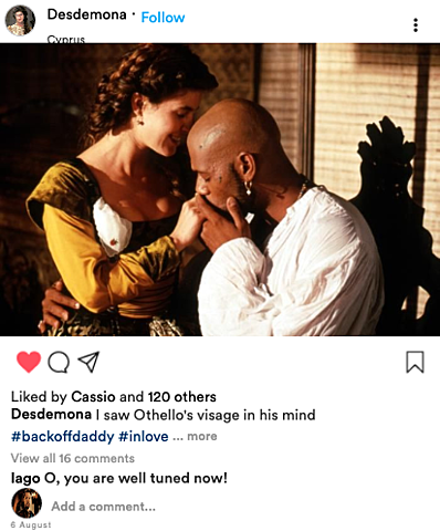 Desdemona pledges her love and loyalty to Othello before her father and the Duke