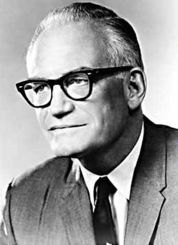 Barry Goldwater runs on a conservative platform and loses to LBJ in a landslide