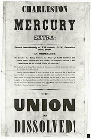 South Carolina secedes from the Union