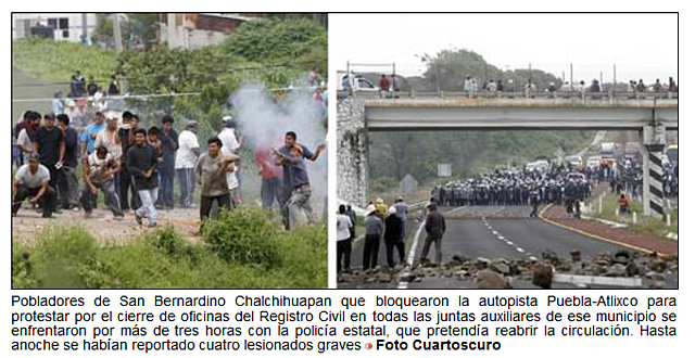 Protestas por el cierre de oficinas del Registro Civil en Chalchihuapan