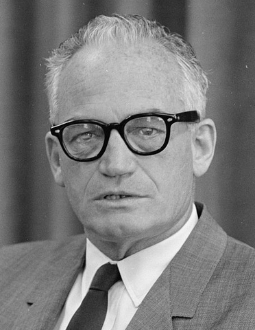 Barry Goldwater runs on a conservative platform and loses to LBJ in a landslide