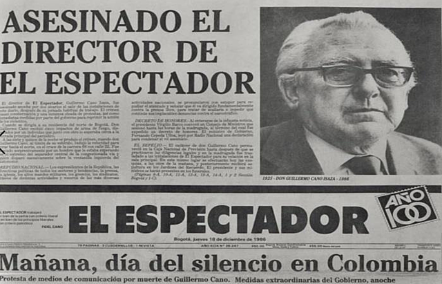 Asesinato a el periodista y director de El Espectador, Guillermo Cano Isaza