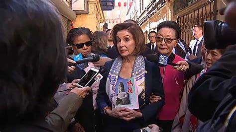 Nancy Pelosi visits San Francisco's China Town to encourage visitors.