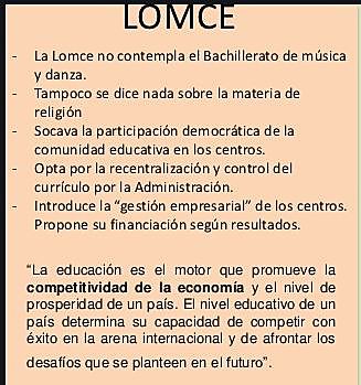 LOMCE (La Música queda como asignatura optativa)
