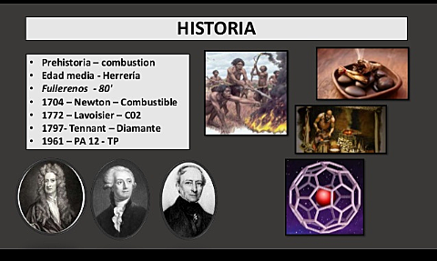 Carbono(C) descubierto en la prehistoria.En 1797 Tennant demostró qué el diamante era carbono puro