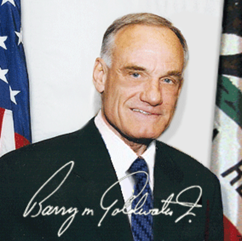 Barry Goldwater runs on a conservative platform and loses to LBJ in a landslide.