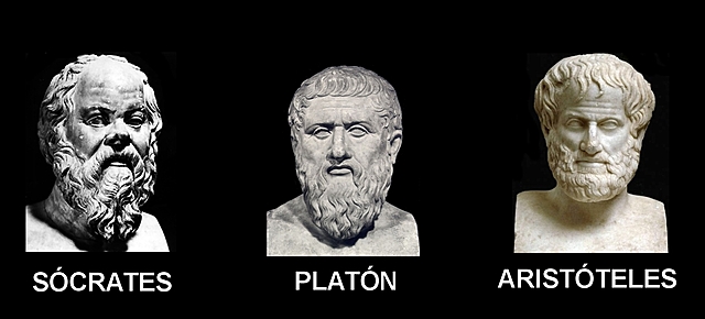 Sofistas, Sócrates, Platón y Aristóteles.