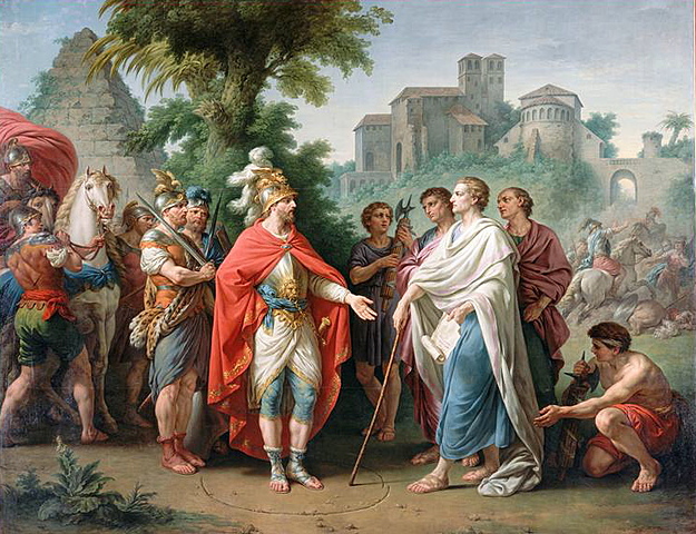 Cayo Popilio Lenas de Roma derrota a Antíoco IV