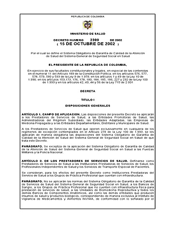 COLOMBIA DECRETO 2309 (DEROGADO)