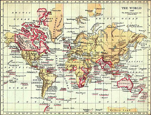 A world map of 1897: Everything in red belongs to the British Empire!