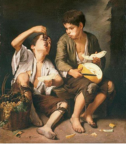 Boys Eating Grapes and Melon
