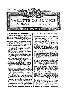 PRIMER ANUNCIO EN LA GAZZETTE DE FRANCE
