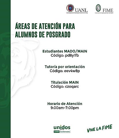 Áreas de Atención para alumnos de Posgrado a través de MS Teams