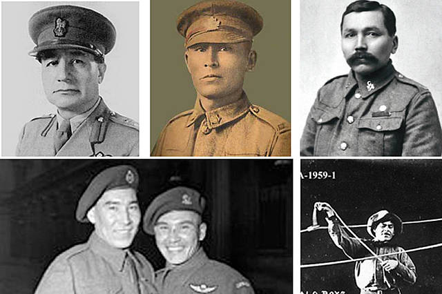 Francis  Pegahmaga-bow and first nation soldiers