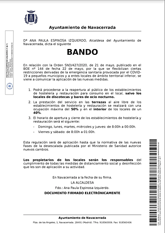 BANDO HORARIOS HOSTELERÍA