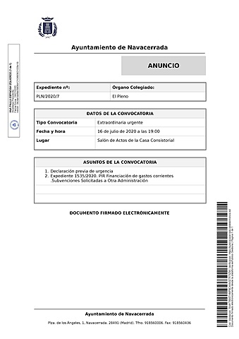 SESIÓN EXTRAORDINARIA URGENTE