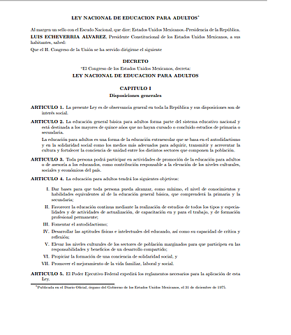 Se promulga la Ley Nacional de Educación para adultos