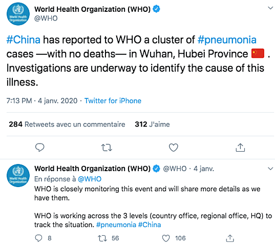L'OMS signale les cas de pneumonie de Wuhan sur les réseaux sociaux
