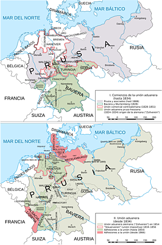 Se crea el Zollverein (Unión Aduanera de los Estados de Alemania)