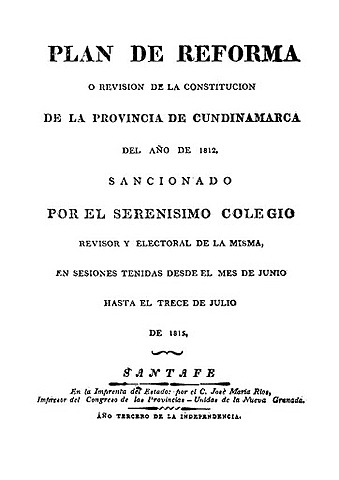 Plan de reforma o revisión de la Constitución de la provincia de Cundinamarca de 1812.
