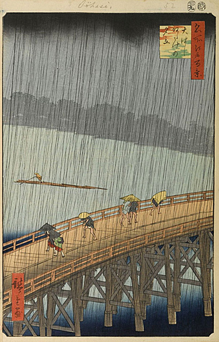 El puente Ōhashi en Atake bajo una lluvia repentina.