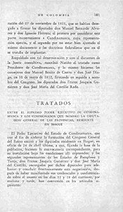 Tratados del Supremo Poder Ejecutivo de Cundinamarca y los Comisionados que nombró la Diputación General de las Provincias, residente en Ibagué.