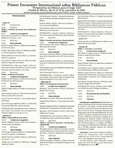 Primer Encuentro Internacional sobre Bibliotecas Públicas: "Perspectivas en México para el Siglo XXI"