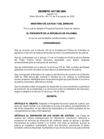 Decreto 1477 Acercar la justicia al ciudadano orientándolo sobre sus derechos
