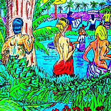 Observaba a las mujeres en el río