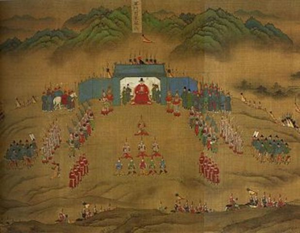 Hideyoshi's army invades Korea