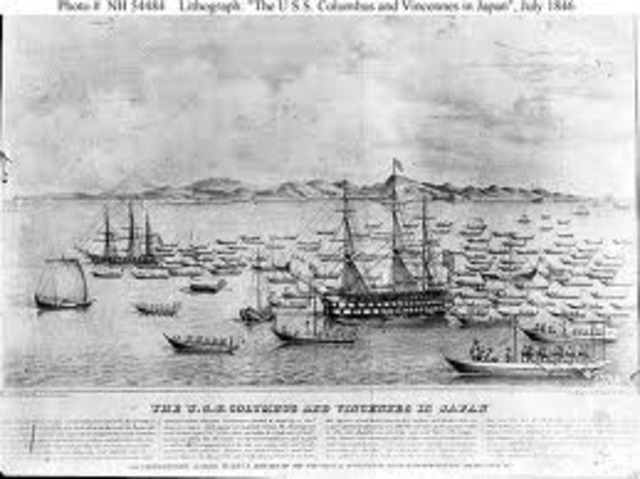 Commodore perry and US Navy enter Uraga Bay