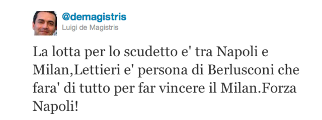 De Magistris: "Lettieri è persona di Berlusconi e farà vincere il Milan"