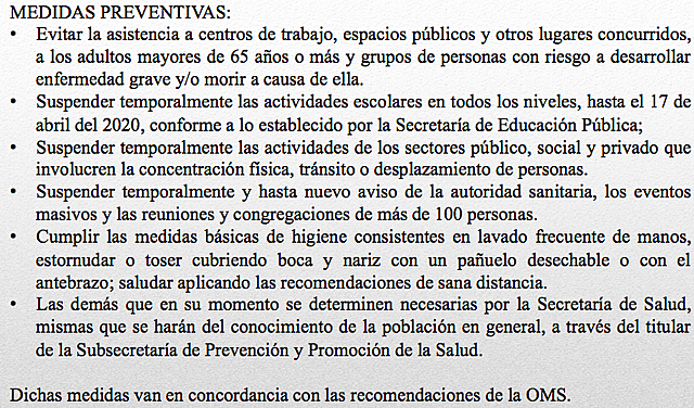 Acuerdo por el que se establecen las medidas preventivas que se deberán implementar para la mitigación y control de los riesgos para la salud que implica la enfermedad por el virus SARS-CoV2 (COVID-19) y Decreto sancionador.