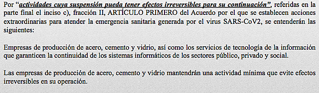 Acuerdo de fecha 06 de abril de 2020 (se establecen lineamientos técnicos relacionados con las actividades esenciales)
