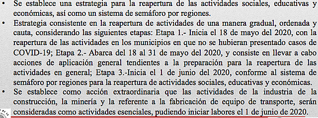 Emisión de un Acuerdo que establece un semáforo por regiones.