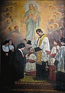 Don Bosco impone el hábito religioso a las primeras cinco Hijas de María Auxiliadora